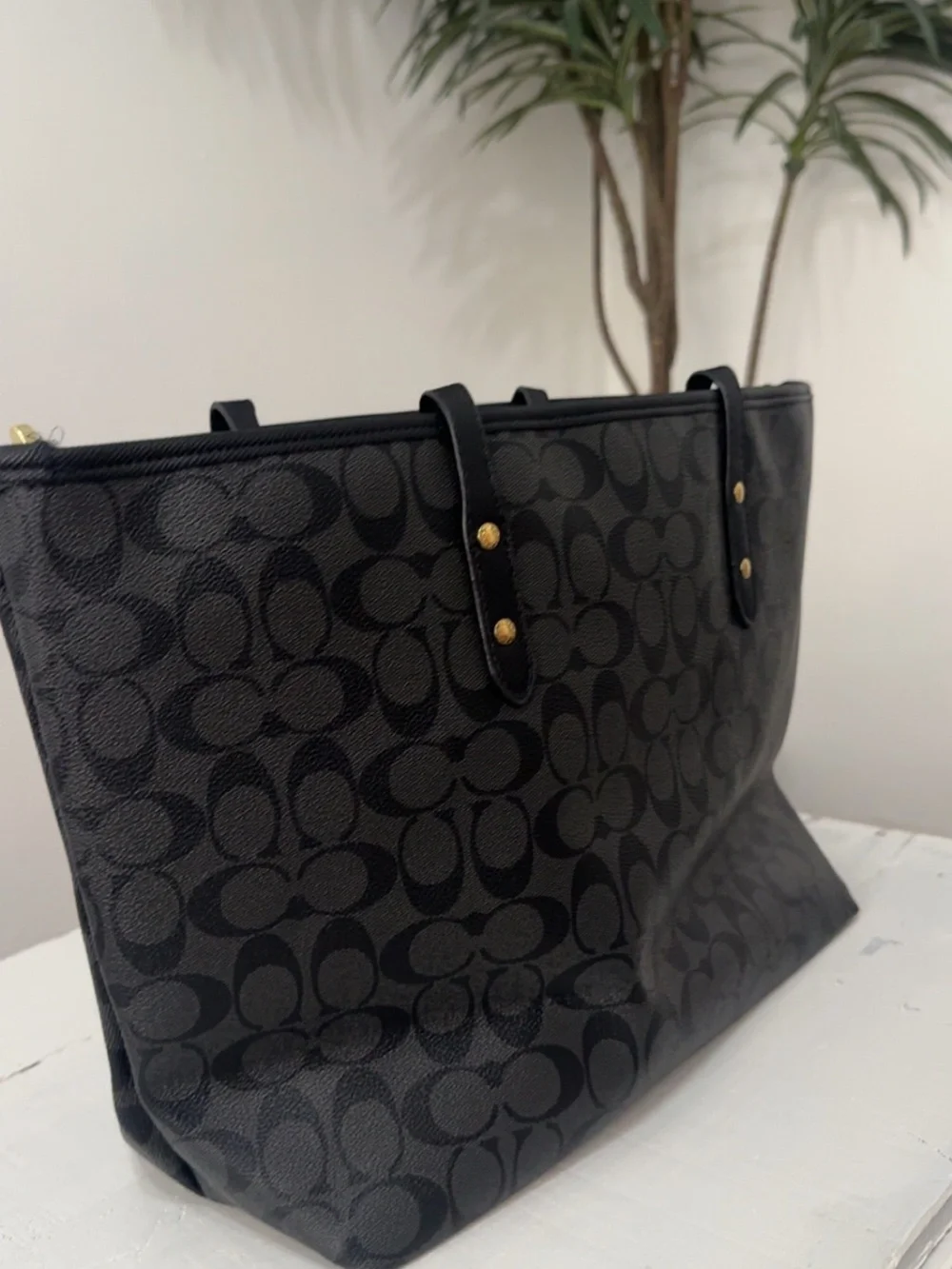 COACH Tote Bag In Signature Canvas Black ( New)(Same Day Shipping)